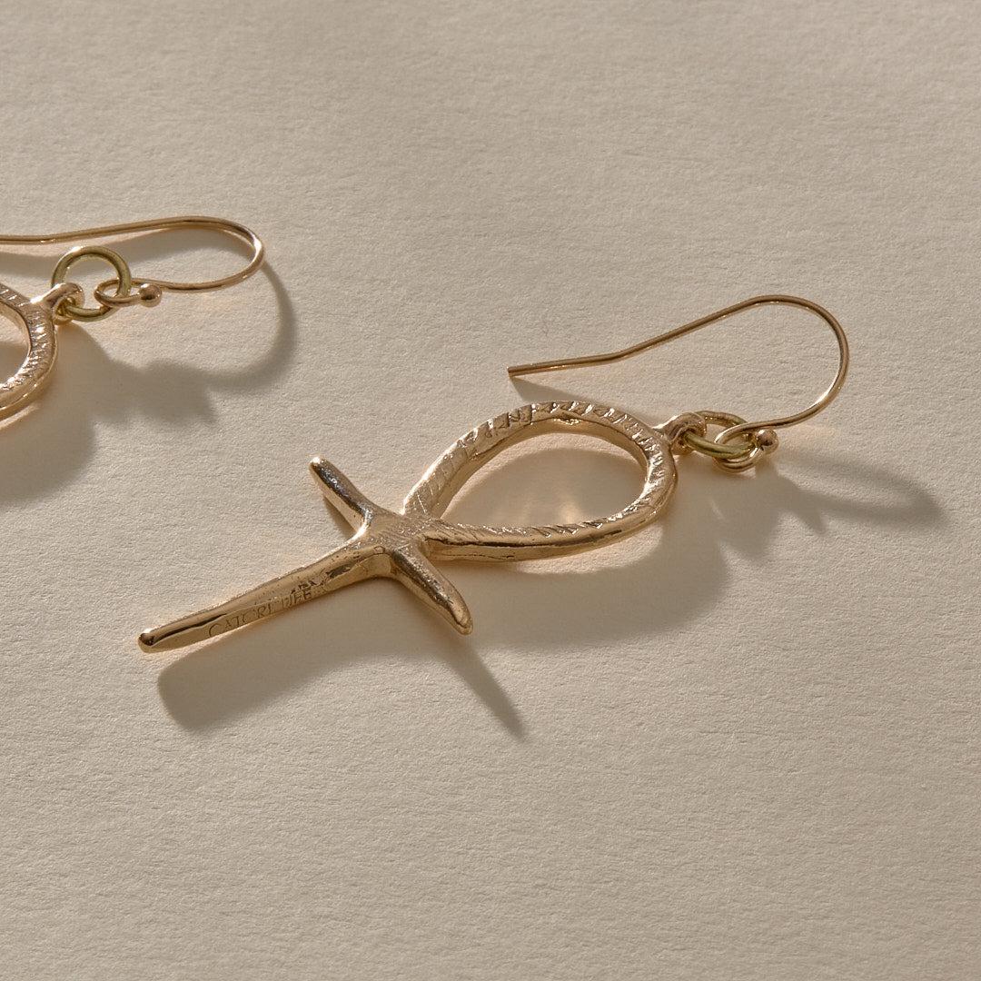 Gold Ankh Earrings