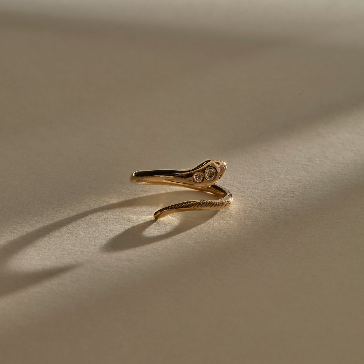 Stoned Serpent Diamond Ring | Gold