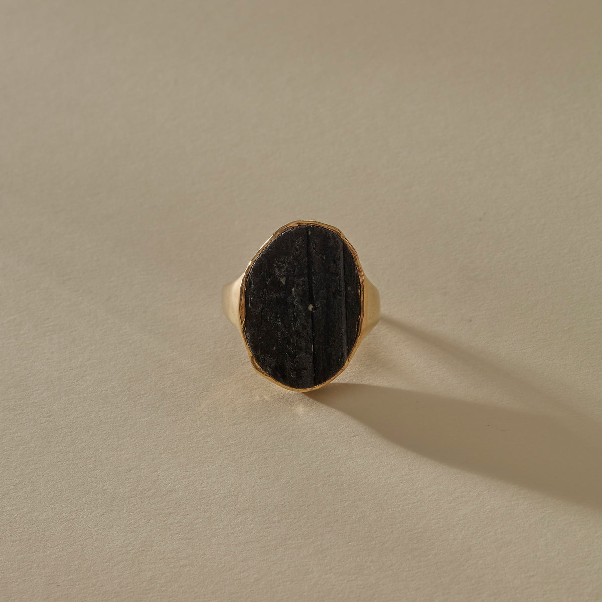 Black Tourmaline Amulet Ring | Gold