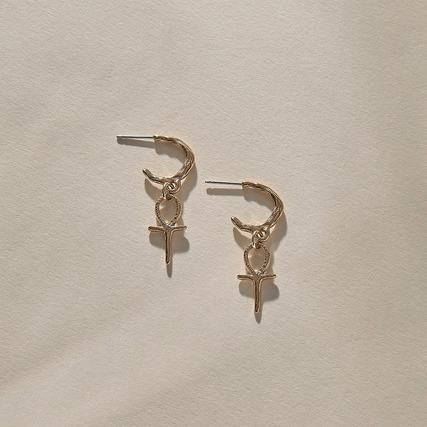 Ankh Charm Hoops | Bronze