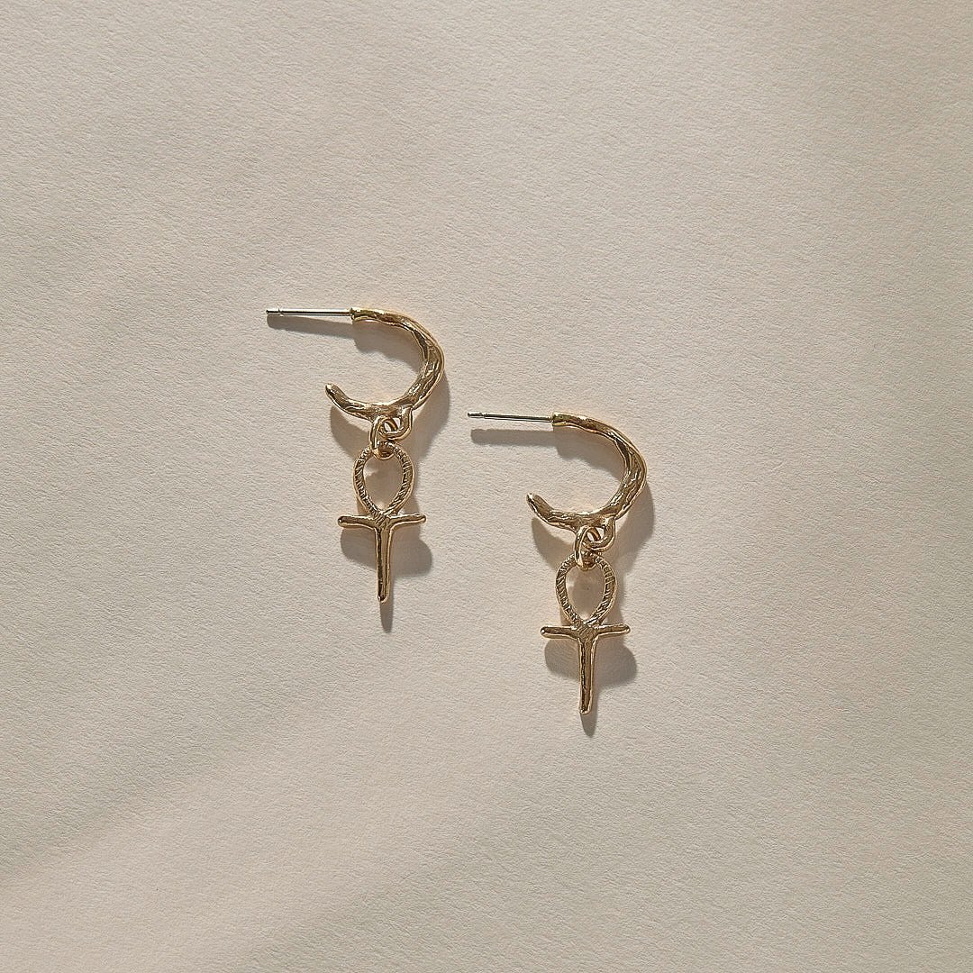 Ankh Charm Hoops | Gold
