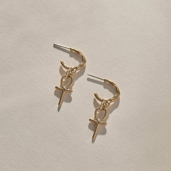 Ankh Charm Hoops | Bronze