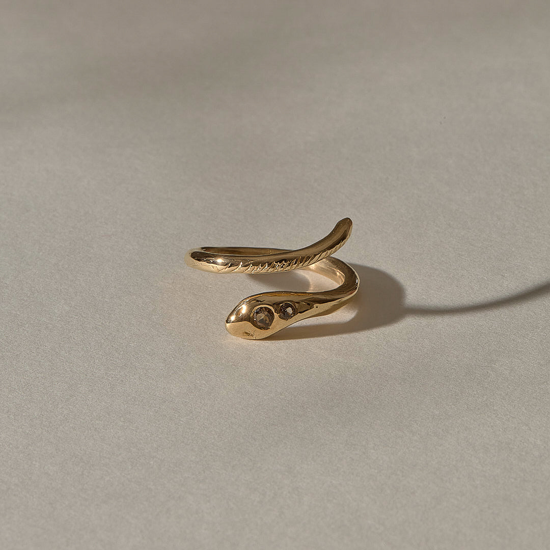 Stoned Serpent Smokey Quartz Ring | Gold