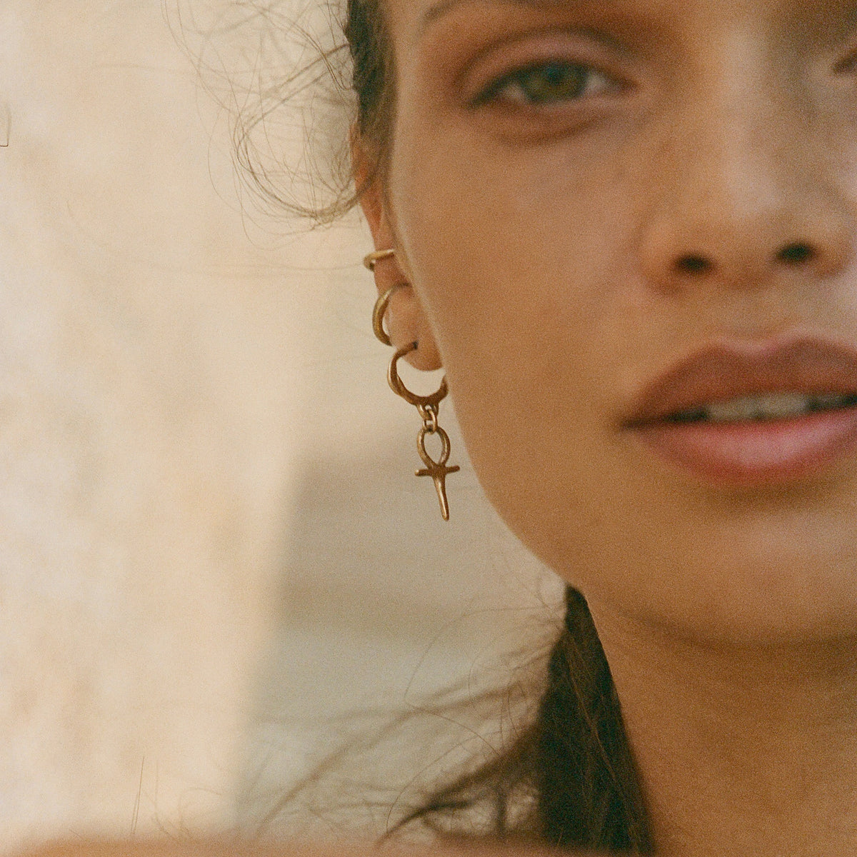 Mini Ankh Charm Hoops