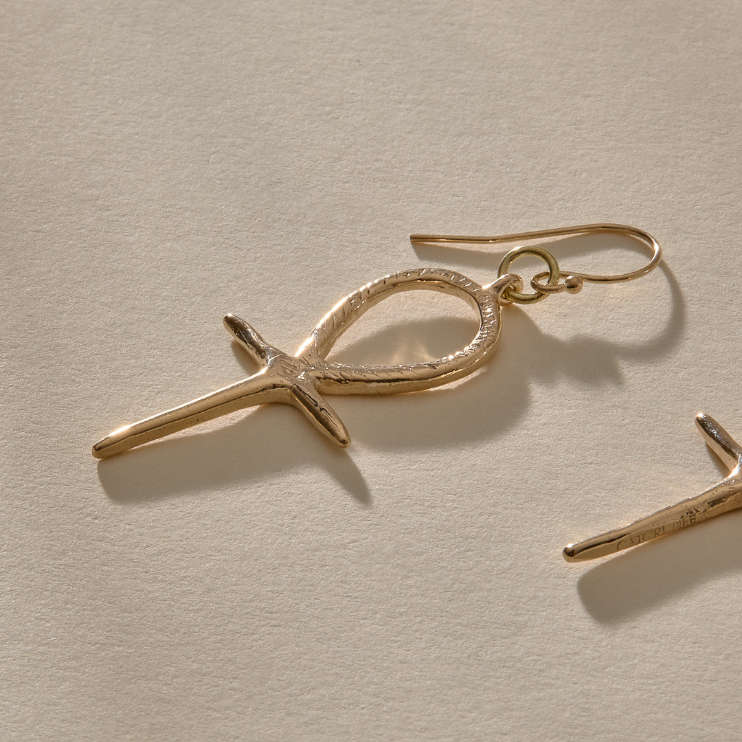 Gold Ankh Earrings