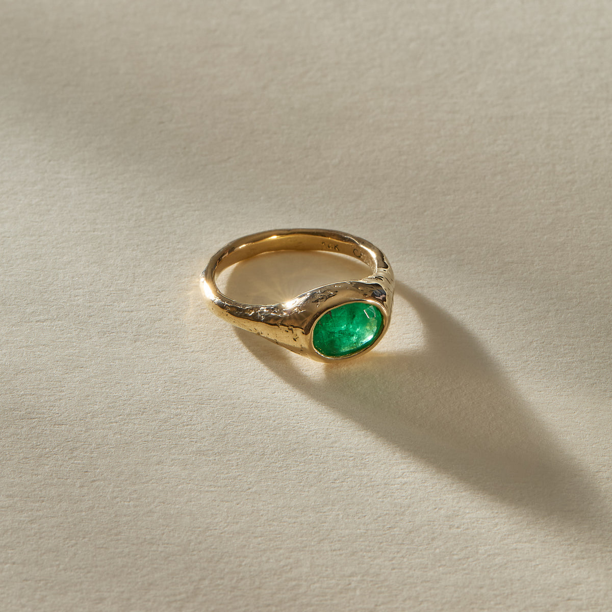 Fura Emerald Textured Signet Ring | OOAK
