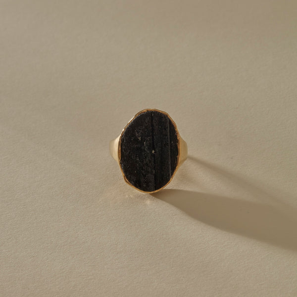 Black Tourmaline Amulet Ring | Gold