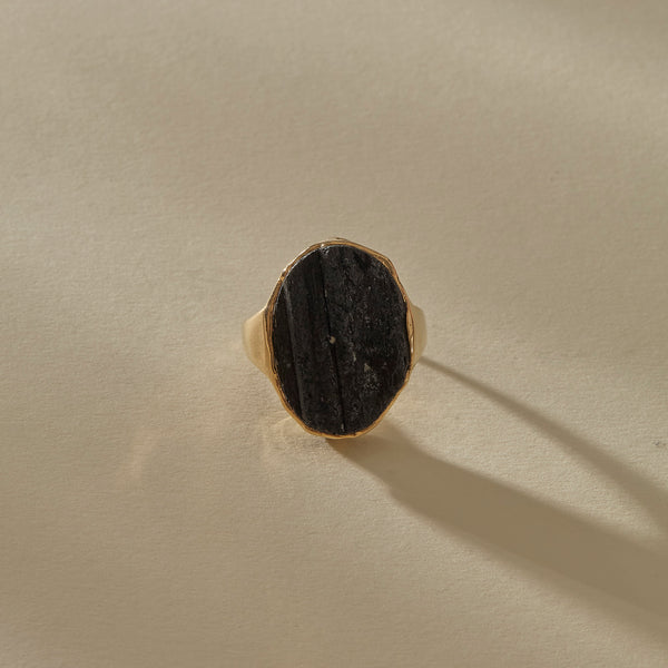 Black Tourmaline Amulet Ring | Gold
