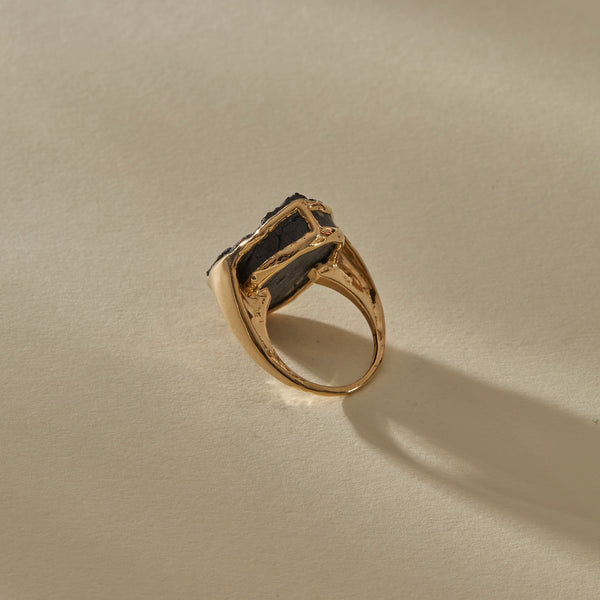 Black Tourmaline Amulet Ring | Gold