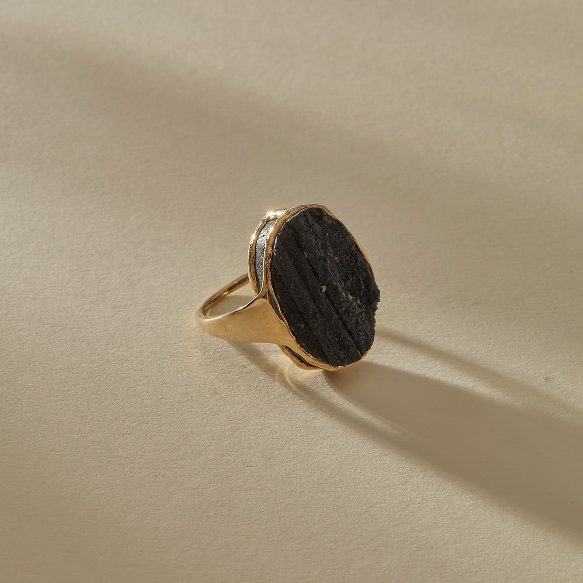 Black Tourmaline Amulet Ring | Gold