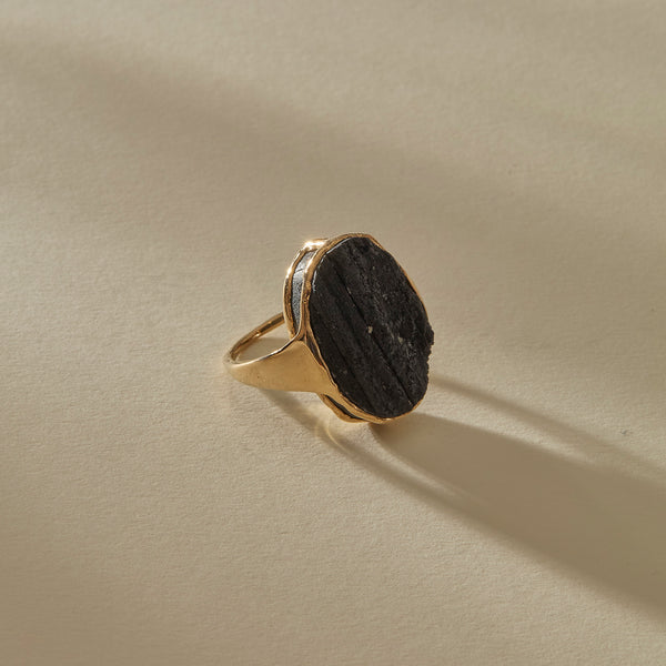 Black Tourmaline Amulet Ring | Gold