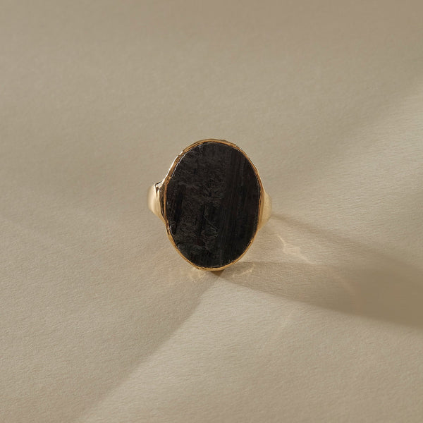 Black Tourmaline Amulet Ring II | Gold