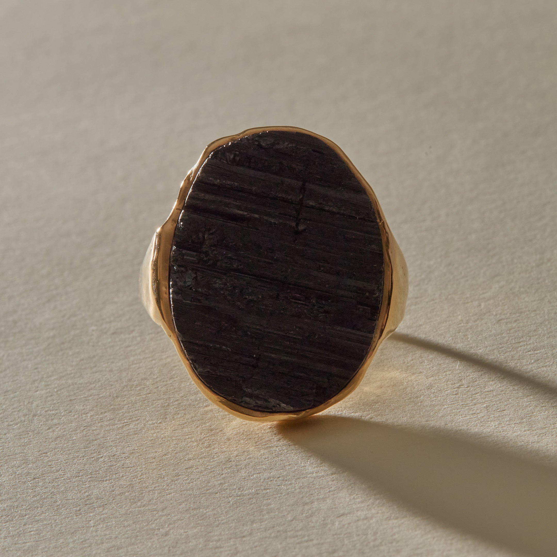 Black Tourmaline Amulet Ring XVIII | Gold | OOAK