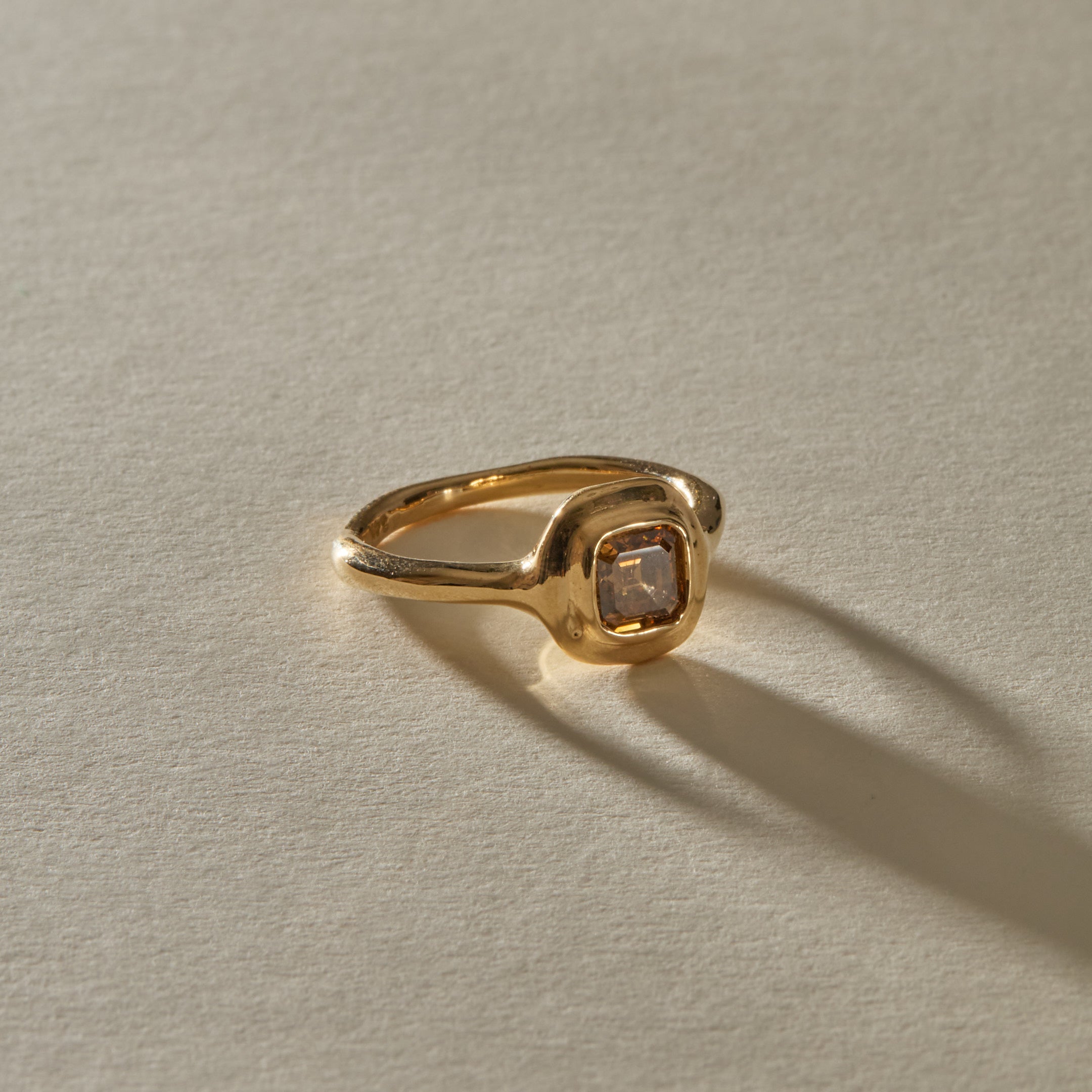Ambre Square Step Cut Champagne Diamond Ring | Gold | OOAK