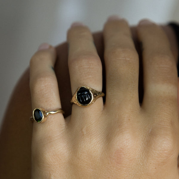Black Spinel Scarab Amulet Ring