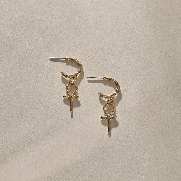 The Gold Ankh Charm Hoops
