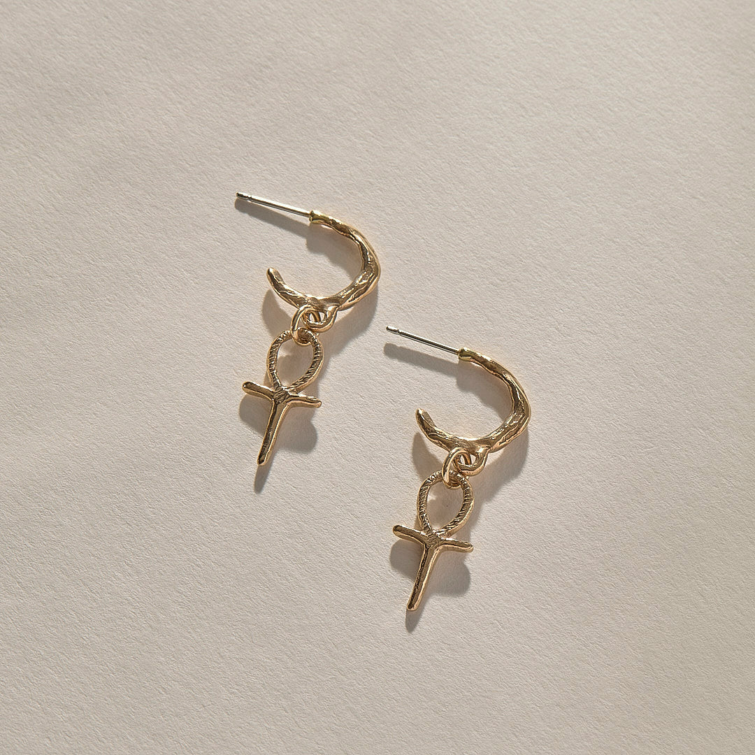 Ankh Charm Hoops | Bronze