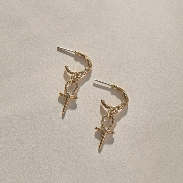 The Gold Ankh Charm Hoops