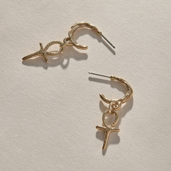 The Gold Ankh Charm Hoops