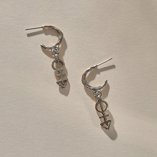 The Silver Ma'at Charm Hoops