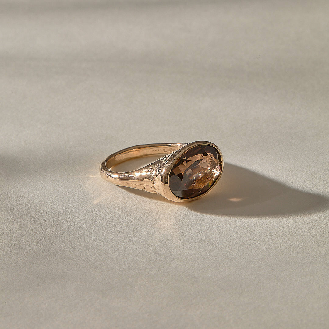Smoky Quartz Signet Ring | Bronze