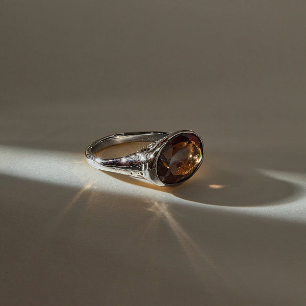The Silver Smoky Quartz Signet Ring