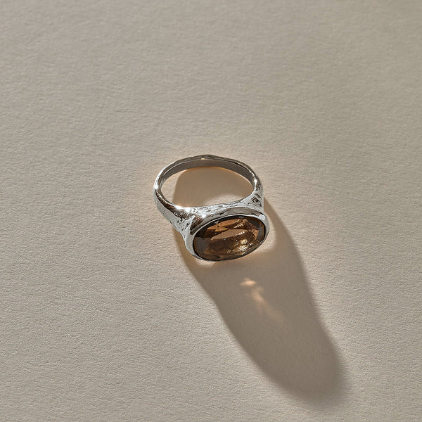 The Silver Smoky Quartz Signet Ring
