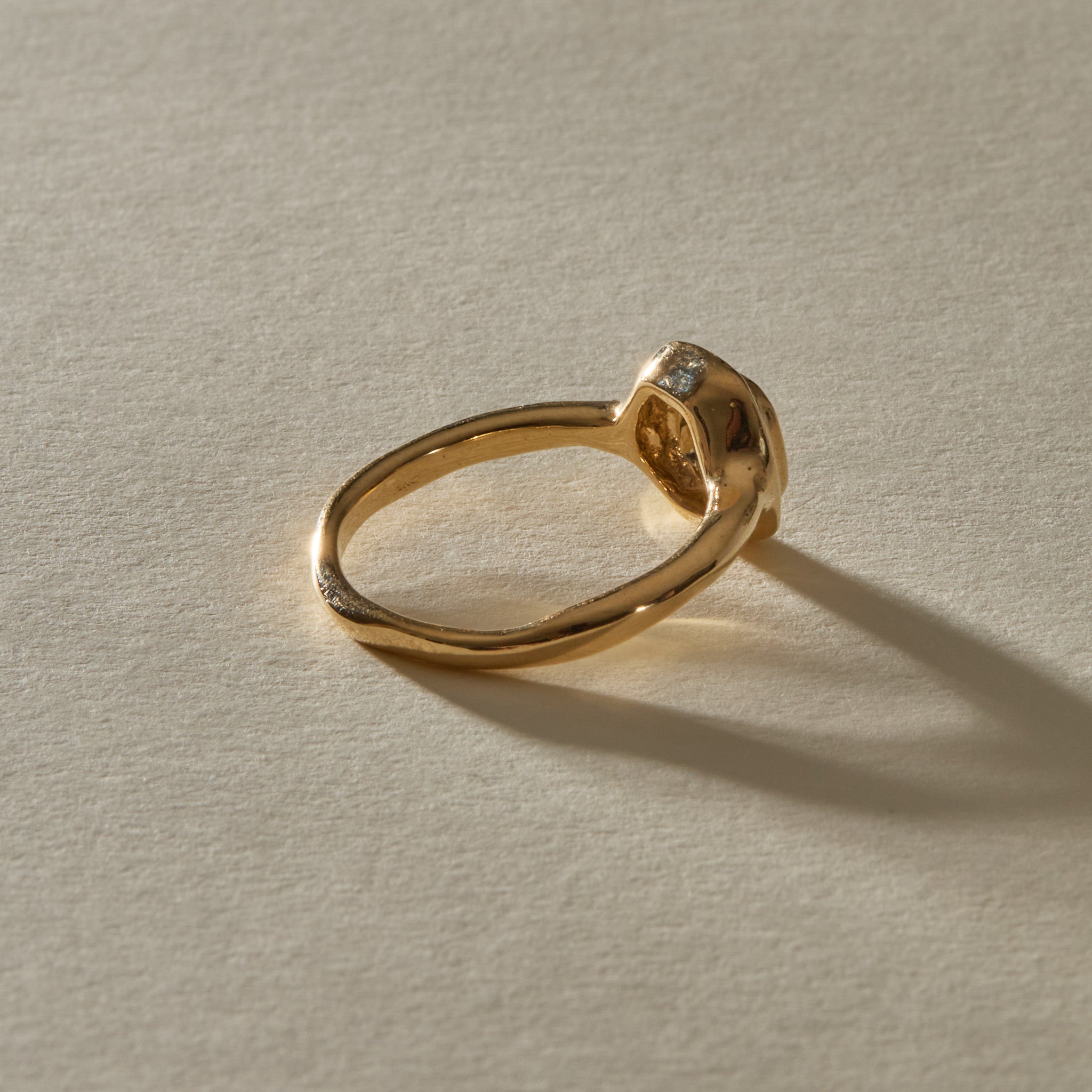 Back of the Ambre Ring, showing the hand-finished 14k gold bezel and smooth band.