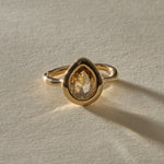Aurum Pear Diamond Ring from the front, showing the rose cut facets and organic bezel.