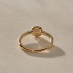 Cosmos Emerald Ring in solid recycled gold from the back, showing the open bezel setting.