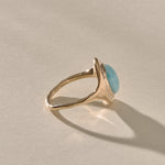 Elysian Larimar Signet Ring in solid recycled gold from the side, showing the signet profile.