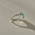 Elysian Larimar Signet Ring in recycled sterling silver from the side, showing the signet profile.