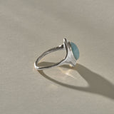 Elysian Larimar Signet Ring in recycled sterling silver from the side, showing the signet profile.