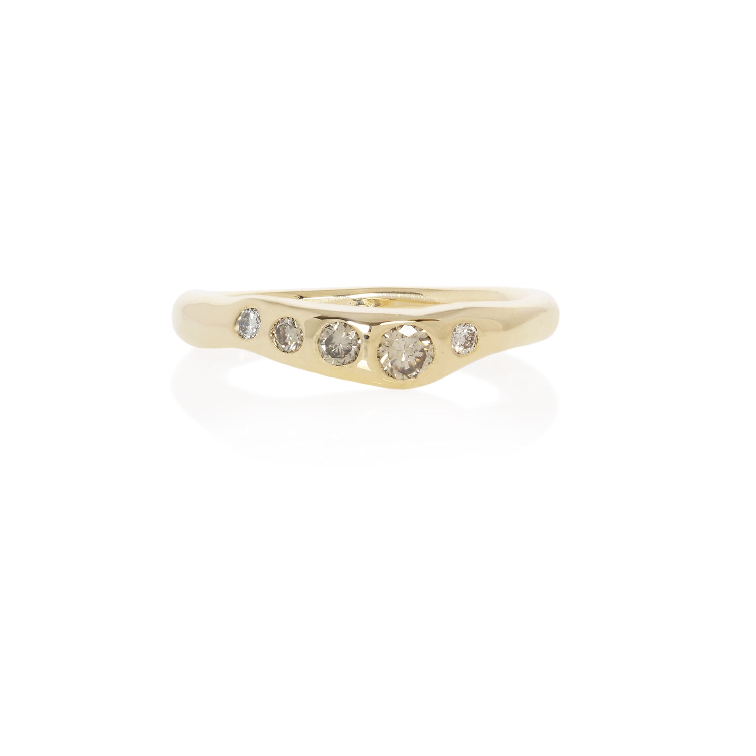 Eros Five-Stone Champagne Diamond Band in solid recycled gold on a white background.