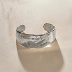 Guardian Hammered Cuff Bracelet in recycled sterling silver, a wide, hand-carved cuff with a hammered texture.