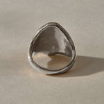 Heritage Textured Signet Ring in recycled sterling silver from the back, showing the smooth inside of the band.