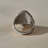 Heritage Textured Signet Ring in recycled sterling silver from the back, showing the smooth inside of the band.