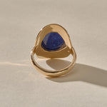 Back of the Inanna Lapis Shield Ring, showing the open back that lets the lapis touch the skin.
