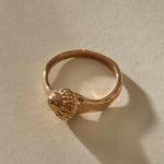 Maré Shell Ring in bronze at an angle, showing the textured shell and hand-formed band.