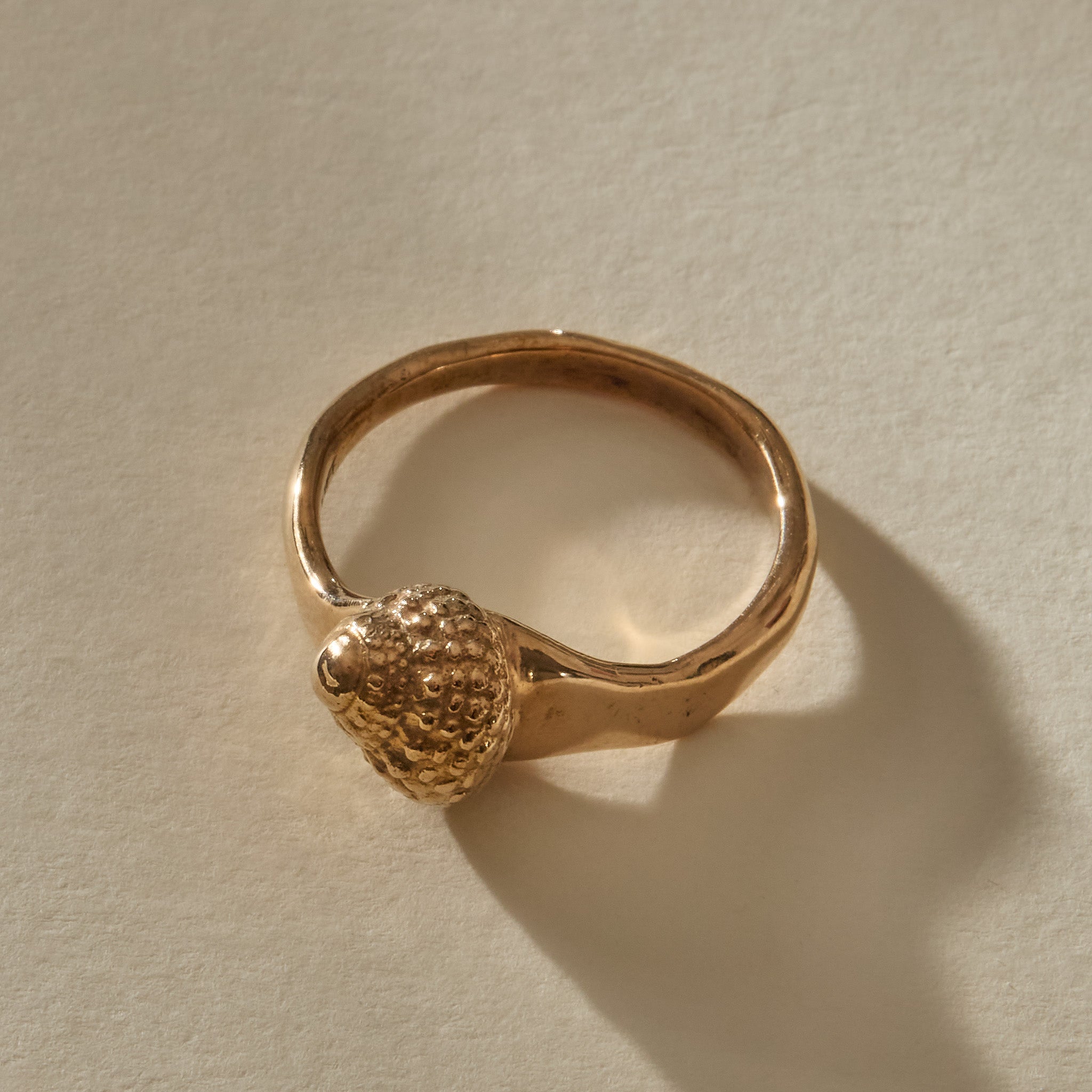 Maré Shell Ring in bronze at an angle, showing the textured shell and hand-formed band.