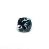 The 0.82ct brilliant cushion cut Montana sapphire set in the Meridian Ring, shown loose on a white background.