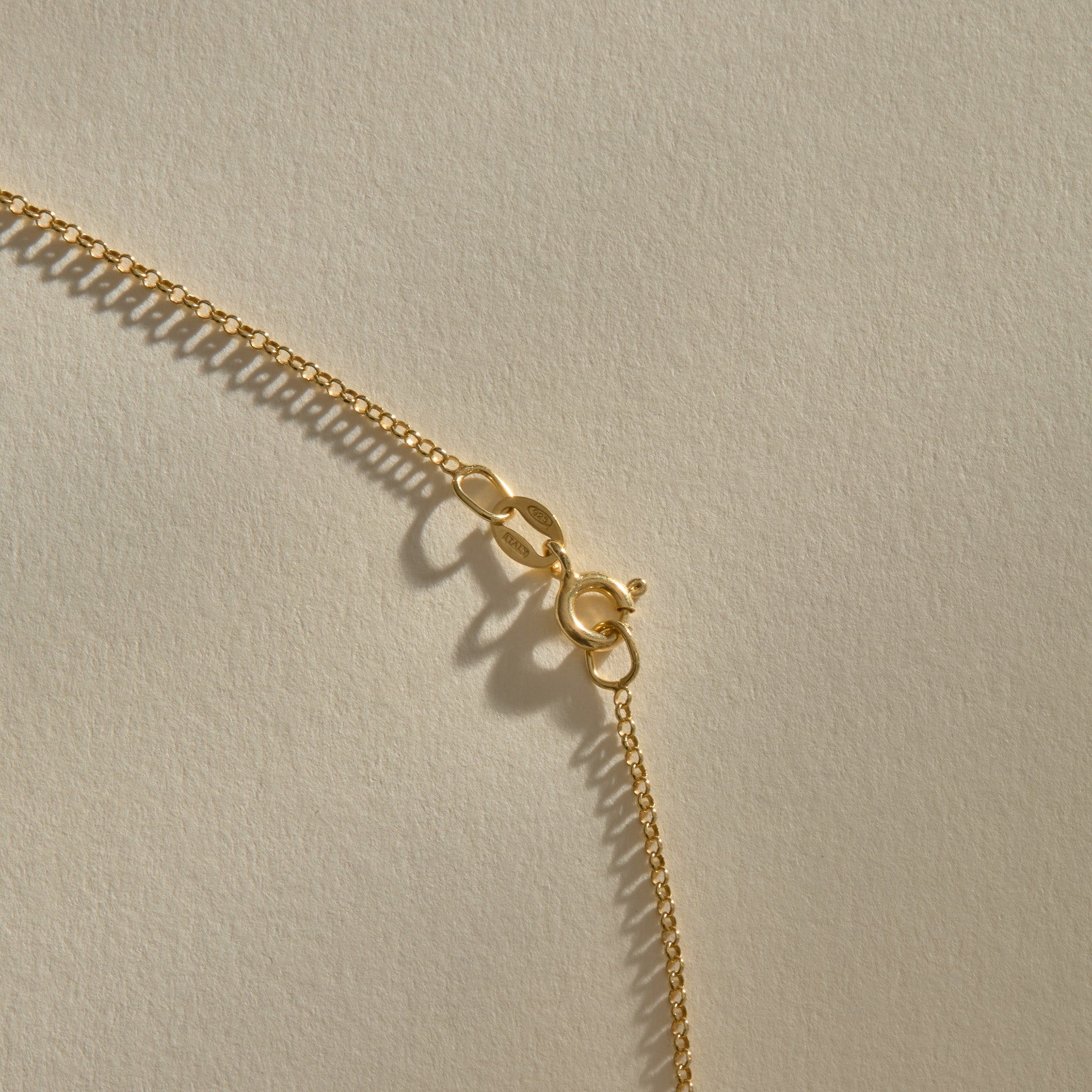 Clasp and rolo chain of the Sereia Spiral Shell Necklace in bronze.