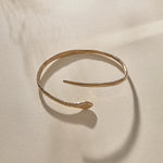 Serpent Snake Arm Cuff in bronze at an angle, showing the coiled, open design.