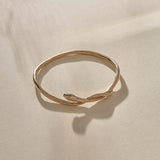 Serpent Snake Bangle in bronze from the side, with the snake head resting on the band.