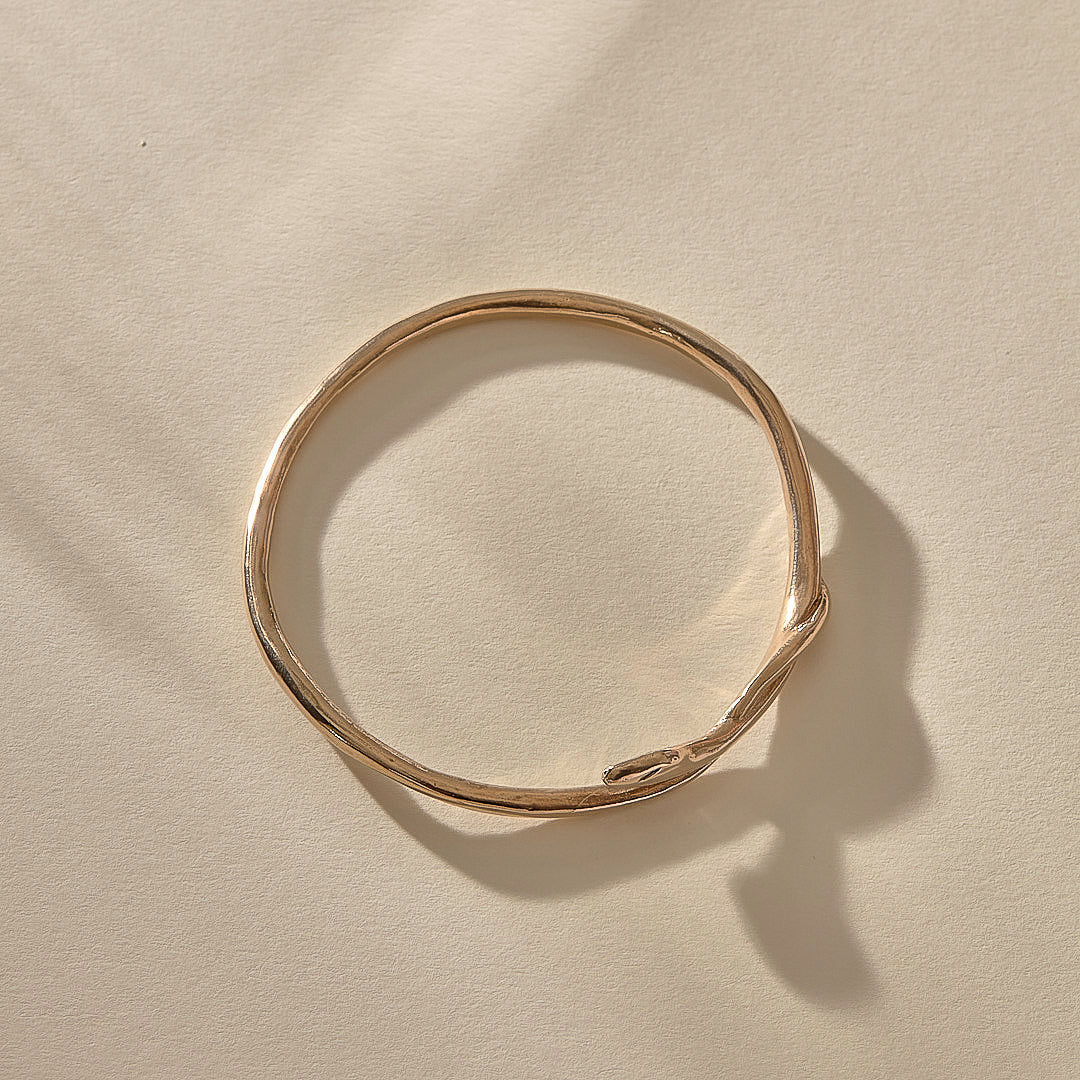 Serpent Snake Bangle in bronze from above, showing its full round shape.