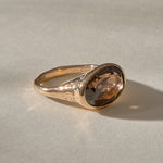 Smoky Quartz Signet Ring in recycled bronze, faceted oval smoky quartz in an organic band