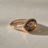 Smoky Quartz Signet Ring in recycled bronze, faceted oval smoky quartz in an organic band