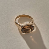 Smoky Quartz Signet Ring in recycled bronze, view from above of the oval smoky quartz