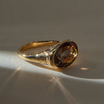 Smoky Quartz Signet Ring in solid recycled gold, faceted oval smoky quartz in an organic band