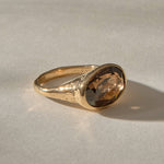 Smoky Quartz Signet Ring in solid recycled gold, front view of the signet face